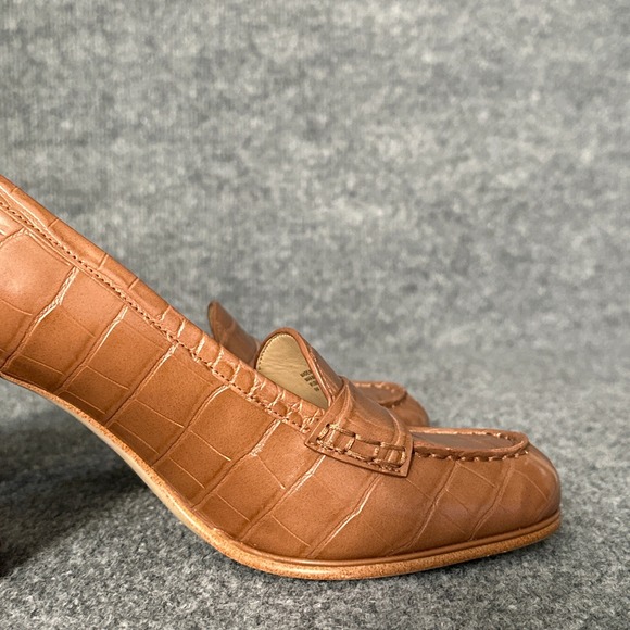 Michael Kors Loafers Womens 9M Brown Block Heel Faux Crocodile Embossed Pump - Picture 3 of 13